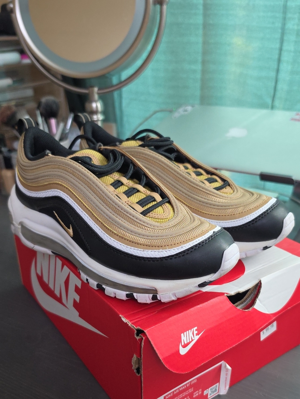 Nike Kids Sneakers in Gold, Black & White